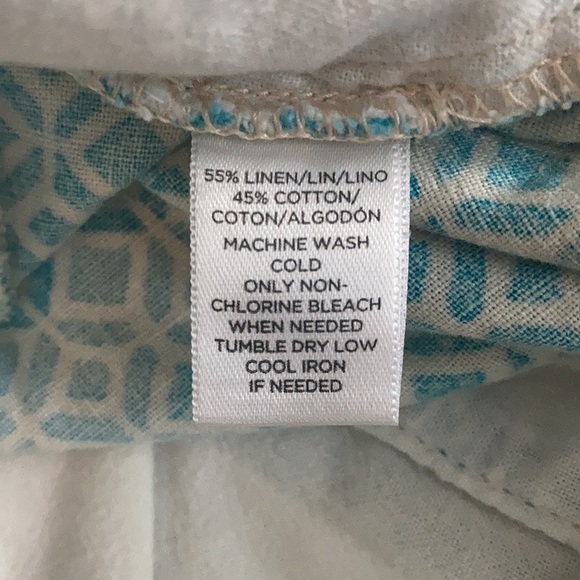 Loft Linen Blend Shorts Teal Geometric Pattern - Picture 8 of 9